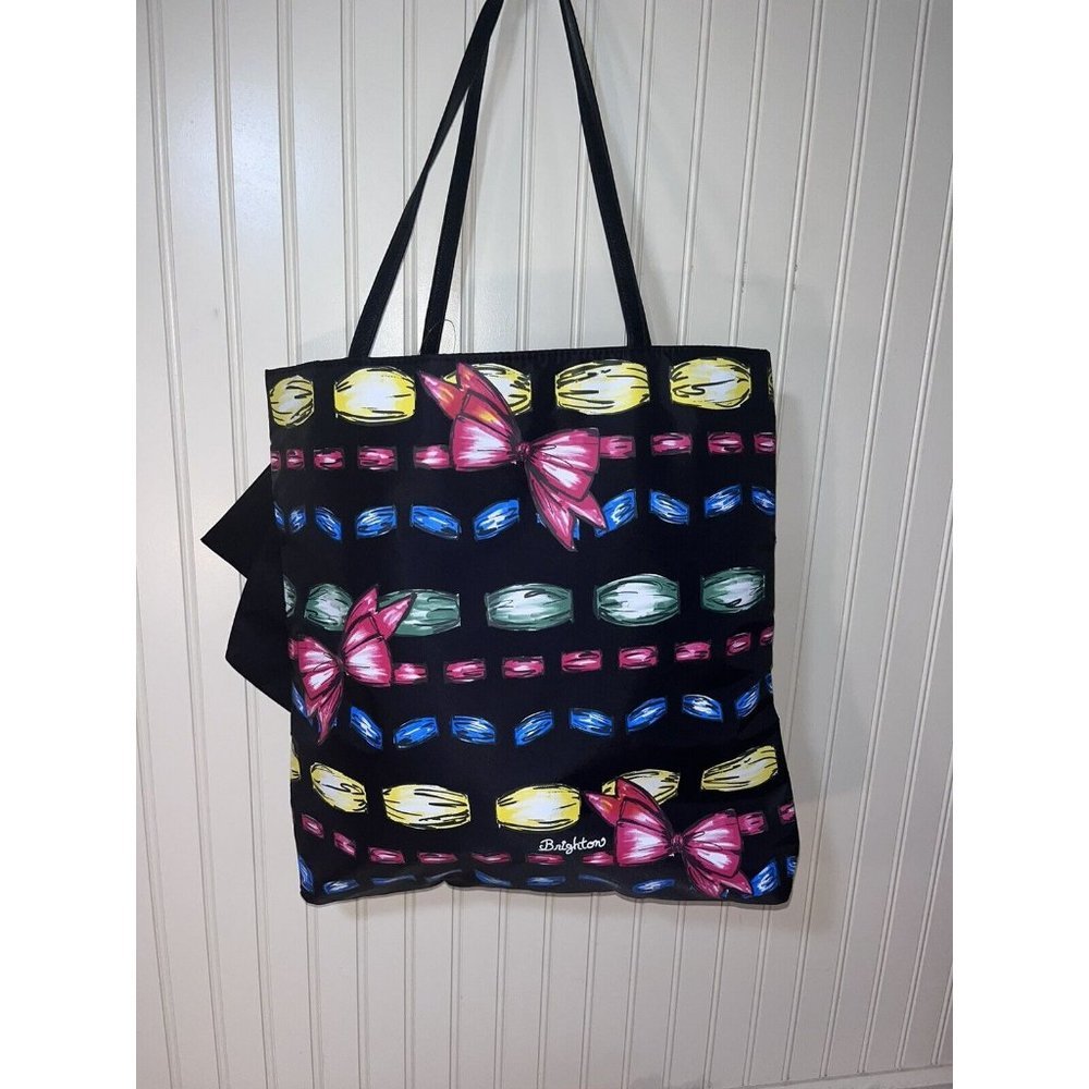Brighton Large Tote Shoulder Bag Jewels And Bows Pattern Black Ribbon Satin Bow - Picture 3 of 8